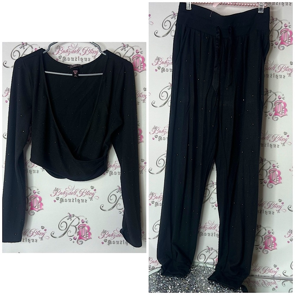 Victoria's Secret set 2 piece Black Top and bottoms rhinestone